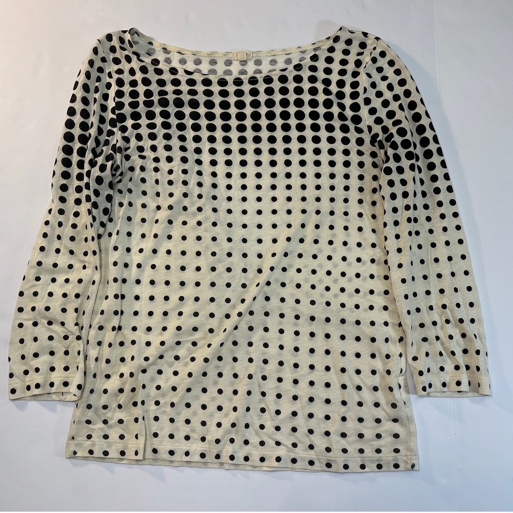 J.Crew Polka Dot Top Womens S Cream Black Good Long Sleeve Cotton Modal Preppy